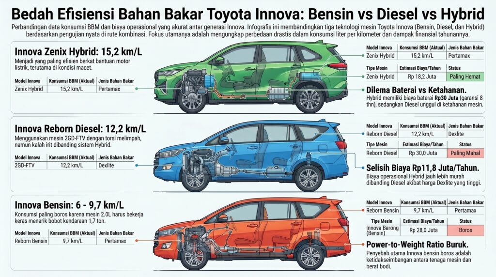 infografis perbandingan BBM innova bensin diesel dan hybrid