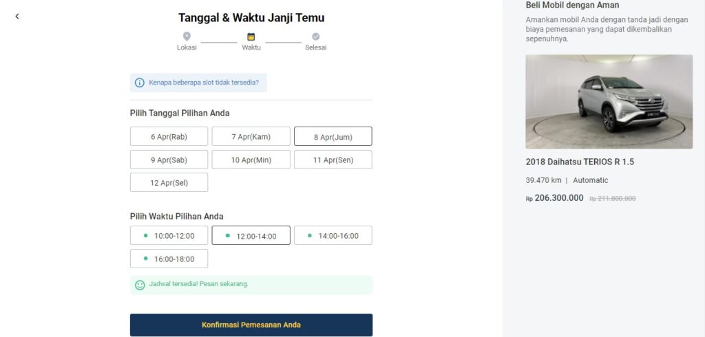 pilih tanggal test drive carsome